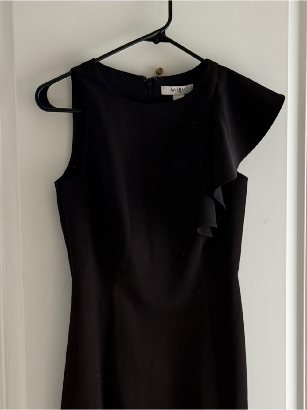 NWT!! White House Black Market Black One-Shoulder Ruffle Sheath Dress - Picture 3 of 9